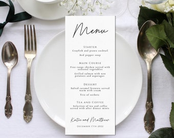 Wedding menu template, minimalist wedding printable, simple wedding menu sign, editable modern script event menu, editable download #BL46