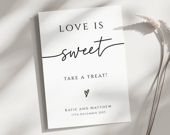 Wedding love is sweet sign template, printable modern handwriting sweet cart, diy love is sweet take a treat sign, editable download #BL46