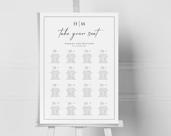 Monogram wedding table plan sign template, wedding seating chart editable, elegant border seating plan, printable take a seat template #BL51