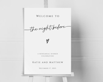 Wedding rehearsal dinner welcome sign template, simple the night before welcome printable, modern wedding rehearsal, editable download #BL46