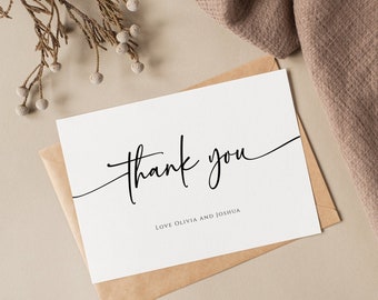 Minimalist thank you card template, wedding flat and folded thank you card, black and white diy thank you postcard, editable download #BL77