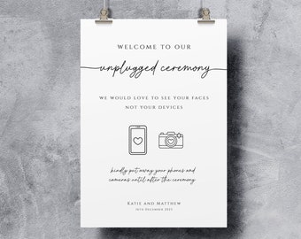 Unplugged ceremony sign template, wedding welcome sign printable, large diy no devices sign, no phones or cameras, editable download #BL46