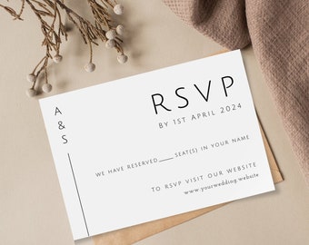 Wedding rsvp card template, monogram wedding response, minimalist printable rsvp, rsvp insert card, clean & modern, editable download #BL12