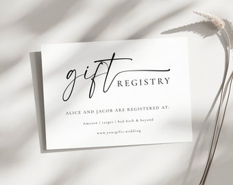 Gift registry card template, printable wedding registry enclosure card, modern script gift registry editable insert, Templett download #BL19