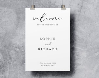 Minimalist wedding welcome sign template, elegant script welcome to our wedding, printable simple welcome, editable templett download #BL10
