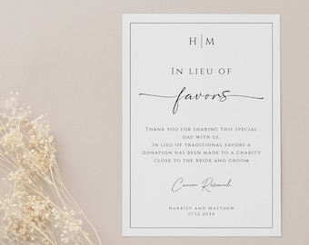 In lieu of favors sign template, wedding in lieu of favors card printable, monogram wedding donation diy sign, editable download #BL51