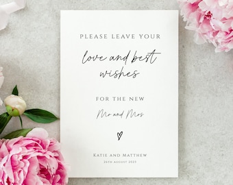 Wedding guest book sign template, love and best wishes for new mr and mrs, minimalist diy guestbook wedding sign, editable download #BL46