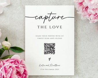 Capture the love QR code sign template, wedding photo sign printable, simple wedding photo scan and share diy sign, editable download #BL46