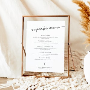 Bearbeitbares Cupcake-Menü-Schild, druckbares Hochzeitstorten-Geschmacksschild, einfaches und modernes Schwarz-Weiß-diy-Menü, Templett Download #BL46