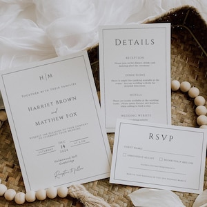 Monogram wedding invitation printable template, simple wedding invite suite with QR code, elegant invite rsvp bundle, editable download BL51