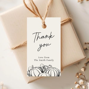 Bearbeitbare Kürbis Geschenkanhänger Vorlage, Kürbis druckbare Dankeschön-Party Tags, diy einfache schwarz und weiß Geschenkanhänger, digitaler Download, Templett