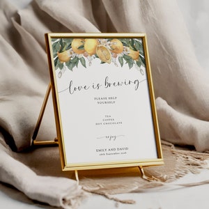 Zitronen Liebe braut Schild, Hochzeit Heißgetränke Bar, bearbeitbarer Tee Kaffee, druckbares Schild zum ausdrucken, Download BL25