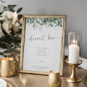 Eukalyptus Hochzeit Dessert Bar Schild Vorlage, Dessertkarte, Dessert Karte, Dessert Karte, Dessert Bar, Dessert Bar, Dessert Bar, Geschenkidee zum Downloaden #BL20