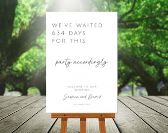 Postponed wedding welcome sign template, we've waited wedding welcome sign printable, party accordingly modern welcome, editable download