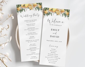 Lemon Wedding Program Template: Greenery Ceremony, Tall Double Sided (Templett Download)