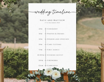 Wedding timeline sign template, simple wedding itinerary printable, wedding order of events handwriting sign, editable download #BL46