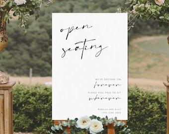 Modern wedding open seating sign template, we've decided on forever feel free to sit wherever, diy wedding welcome sign, editable download