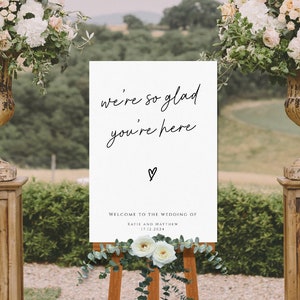 Estamos muy contentos de que esté aquí plantilla de signo de bienvenida, signo de bienvenida imprimible de boda, signo de boda grande de corazón negro, descarga editable diy #BL46