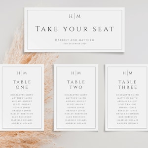 Modello di carte per grafici dei posti a sedere per matrimoni, carte per planimetrie da tavolo monogramma, modello di carte da tavolo modificabili, bordo elegante, download stampabile #BL51
