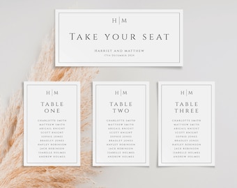 Wedding seating chart cards template, monogram table plan cards, editable table card template, elegant border, printable download #BL51