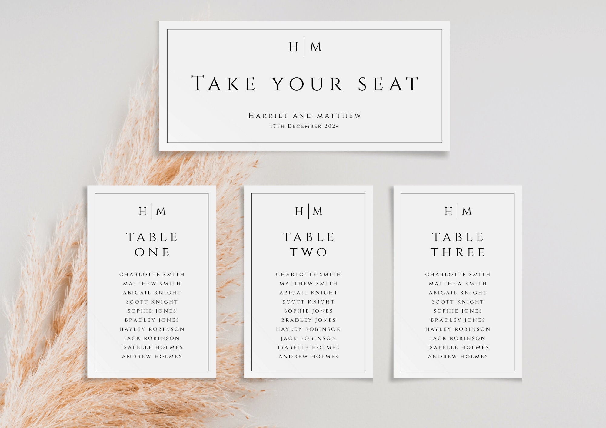 Wedding Seating Chart Cards Template, Monogram Table Plan Cards ...