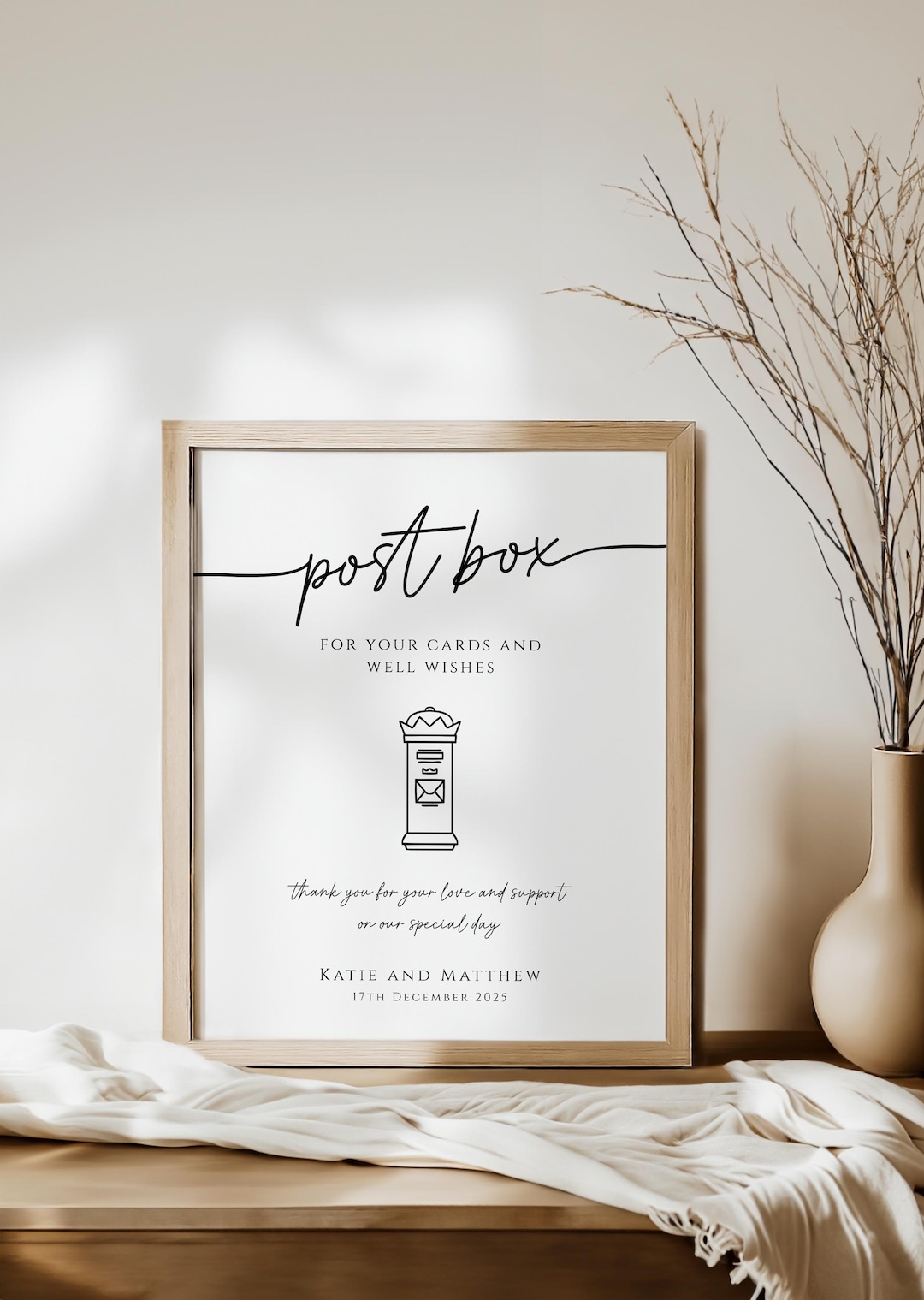 Simple Party Post Box Sign Template: Printable Modern Wedding Cards ...