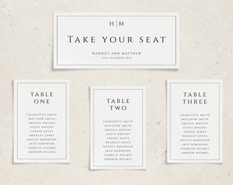 Wedding seating chart cards template, monogram table plan cards, classic traditional, editable table plan wedding, printable download #BL51
