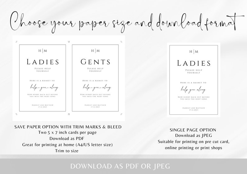 Monogram bathroom sign template, wedding ladies gents basket sign, help yourself elegant bathroom sign, printable, editable download BL51 image 5