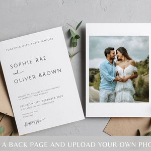 Modern wedding invitation template set, minimalist printable invite suite, black & white wedding invite rsvp bundle, diy editable download image 2