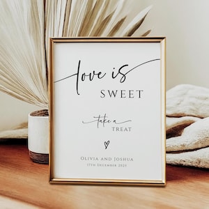 Wedding love is sweet sign template, printable black and white sweet cart, diy minimalist take a treat sign, editable Templett download BL77