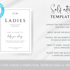 Monogram bathroom sign template, wedding ladies gents basket sign, help yourself elegant bathroom sign, printable, editable download BL51 image 3