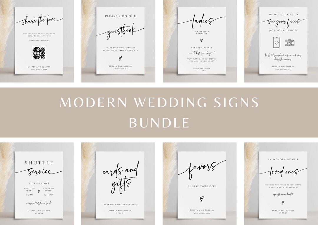 Modern Wedding Signs Bundle, Diy Wedding Printable Templates, Wedding ...