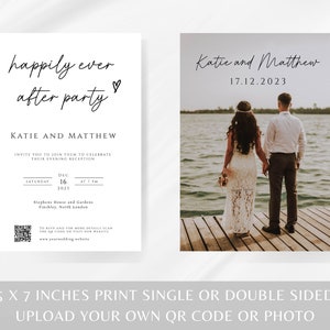 Happily ever after party wedding invitation template, upload your own QR code evening reception invite, print at home, editable invite BL46 image 5