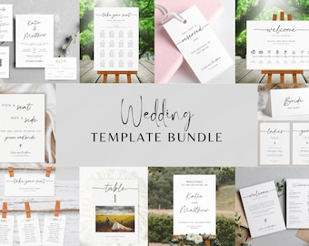 Simple wedding template bundle, diy wedding stationary kit, modern large set, invitation signs menus programs, editable download #BL46