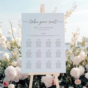 Einfache Hochzeit Sitzordnung, Sitzplan für die Hochzeit bearbeitbar, minimalistisches großes Porträt Schild, druckbare Sitzordnung #BL46