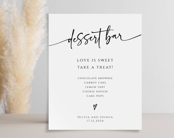 Wedding dessert bar sign template, modern love is sweet take a treat sign printable, minimalist  dessert menu, editable download #BL77