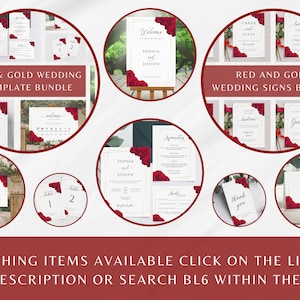 Red and Gold Welcome Sign Template, Red Rose Wedding Welcome Sign, Gold ...