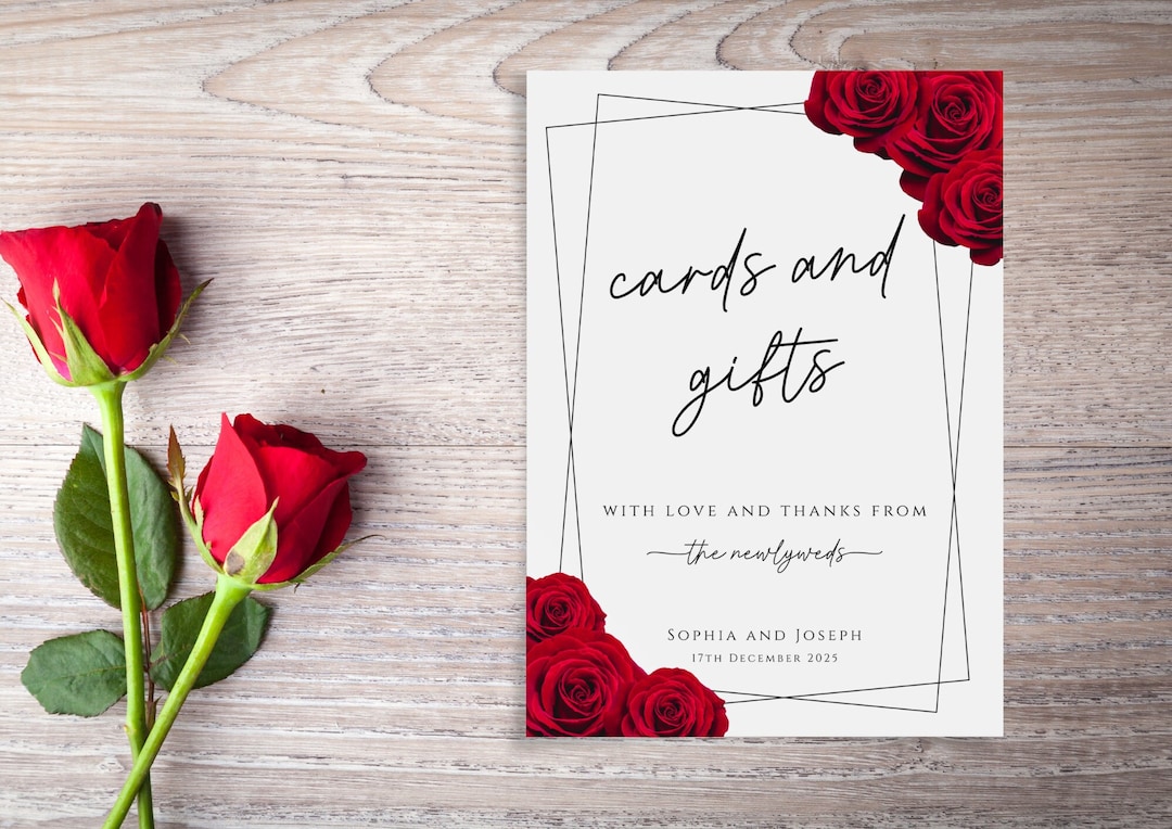 Red Rose Cards and Gifts Sign Template, Printable Wedding Sign, Red ...