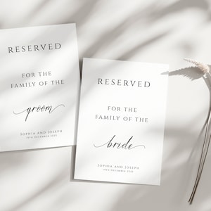 Modelo de placa reservada de casamento para impressão, script moderno cartão de família reservado para noivas ou noivos, placa minimalista diy, download editável # BL11