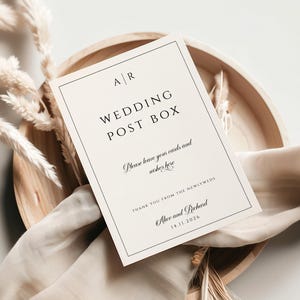 Elegant Wedding Post Box Sign Template: Monogram Printable (digital ...