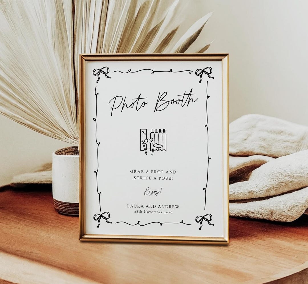 Wavy Bow Photo Booth Sign Template With Icon: Printable Wedding Decor ...