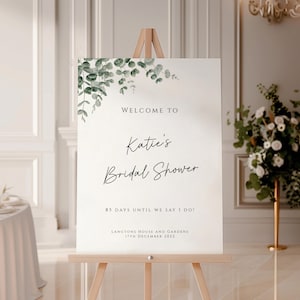 Eucalyptus bridal shower sign template, simple greenery welcome signage, sage green bridal shower sign, diy wedding editable download #BL9