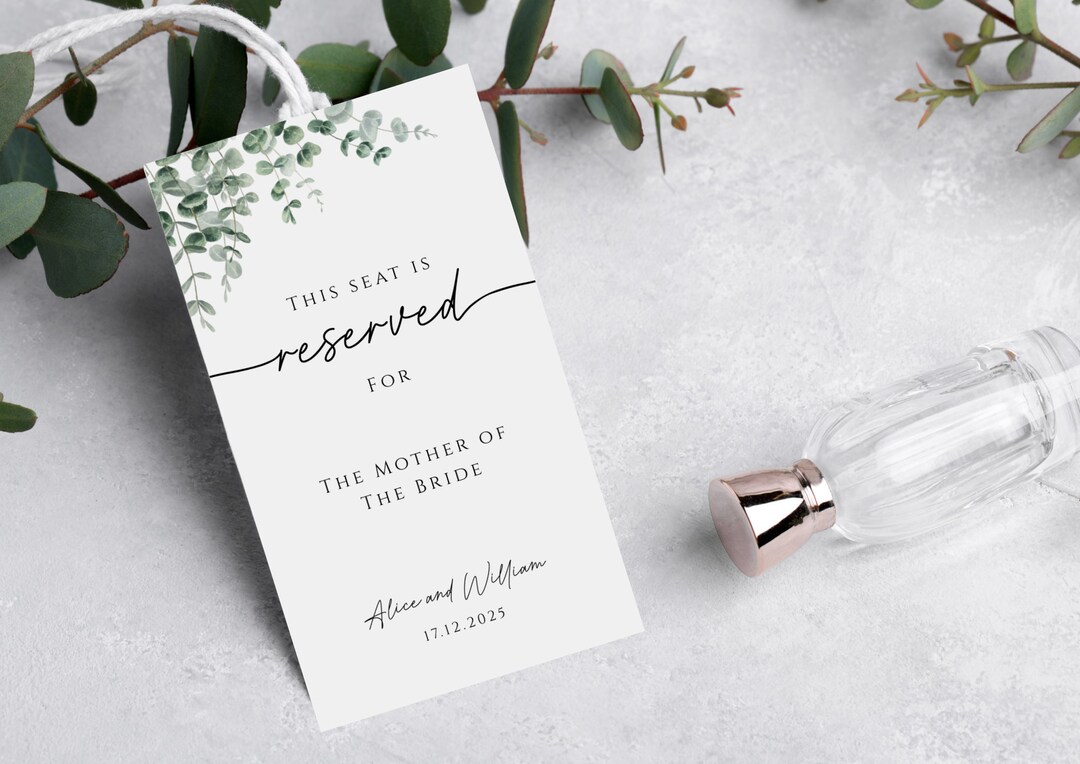 Wedding Reserved Tag Template, Eucalyptus Printable Wedding Tag ...