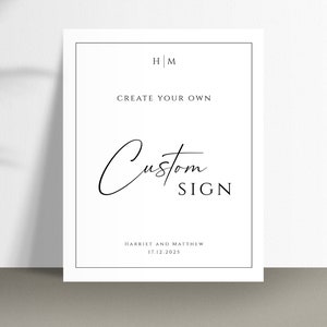Wedding sign template, monogram diy wedding signs, create your own custom printable signs, black border simple sign, editable download #BL51