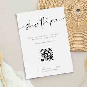 Share the love QR code sign template, modern photo sign printable, minimalist wedding photo scan and share diy sign, editable download #BL77