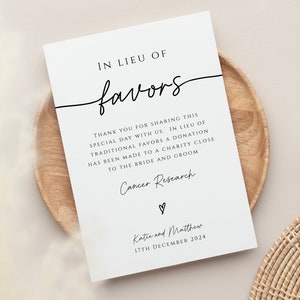 In lieu of favors sign template, wedding in lieu of favors card printable, simple wedding donation diy sign, editable download #BL46