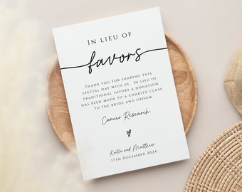 In lieu of favors sign template, wedding in lieu of favors card printable, simple wedding donation diy sign, editable download #BL46