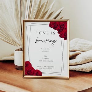 Liebe braut Schild Vorlage, rote Rose Hochzeit, heiße Getränke Bar Zeichen zum ausdrucken, rotes und schwarzes Schild, rotes Schild, download BL2