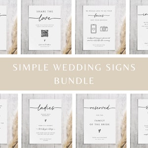 Simple wedding signs bundle, diy wedding printable templates, modern wedding venue signs, handwriting style editable, Templett download BL46
