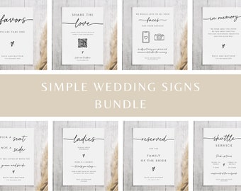 Paquete de letreros de boda simples, plantillas imprimibles para bodas diy, letreros modernos para lugares de bodas, estilo de escritura editable, descarga Templett BL46